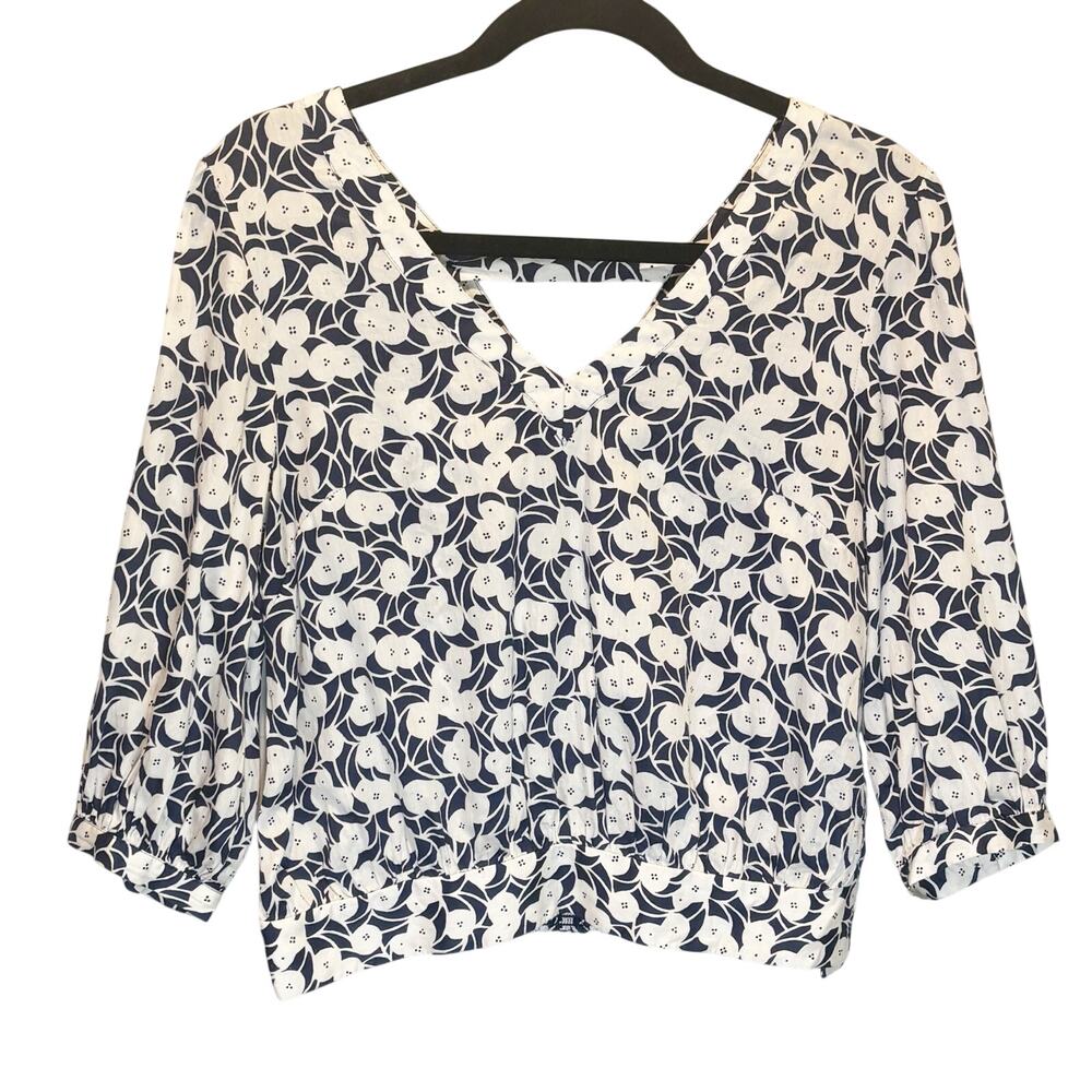 Anthropologie Postmark Navy & White Button Print Novelty Blouse - size 2